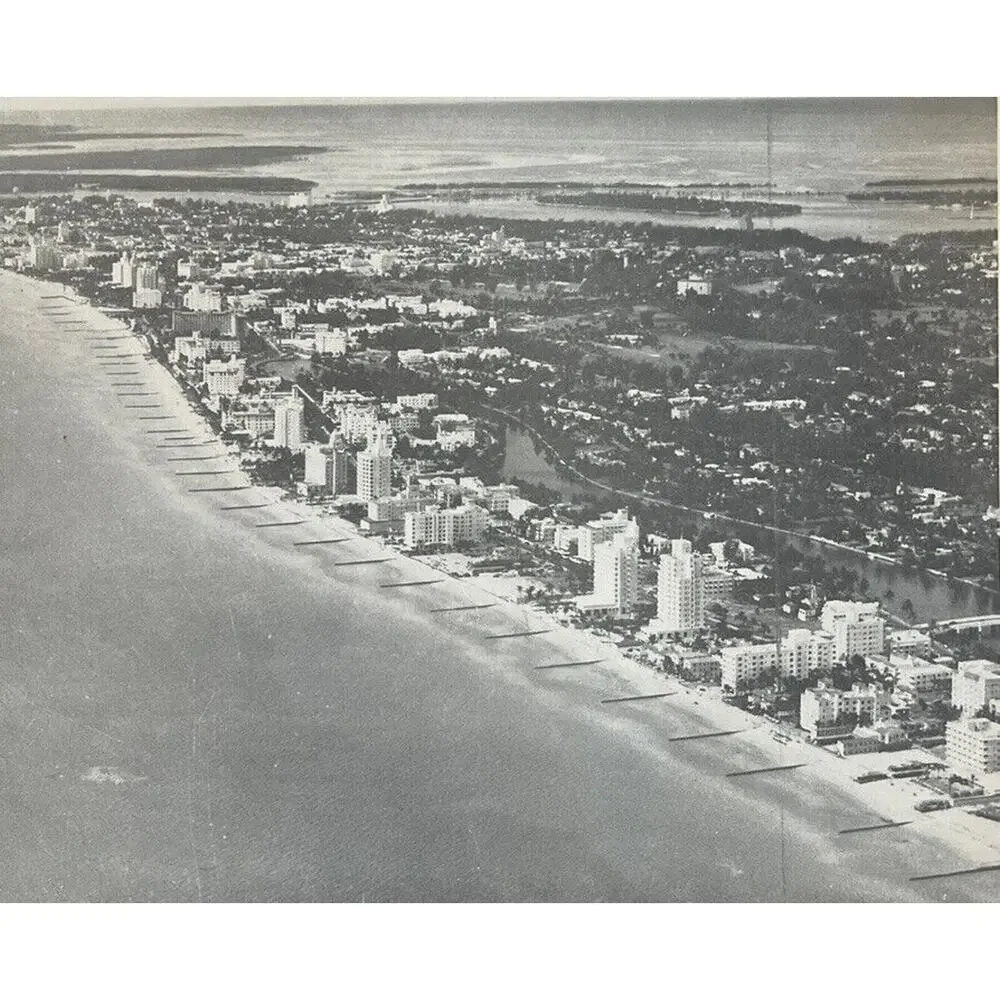 Vtg RARE Kromekote B/w King-Size 9x7 Postcard #210 Coast Line Miami Beach FL SEE